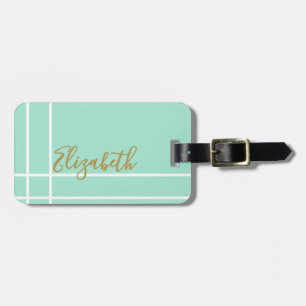 Étiquette À Bagage Simple vert menthe minimaliste nom personnalisé da