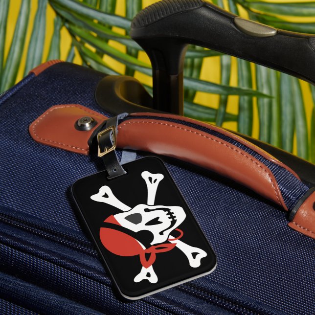 Étiquette À Bagage Simples crâne de pirate souriant avec votre texte  (Insitu Rectoal 1)