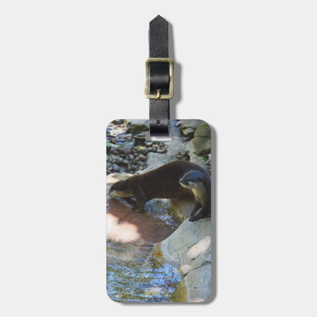 Étiquette À Bagage **"Sips by the Stream : Otters Drinking from River (Devant Vertical)
