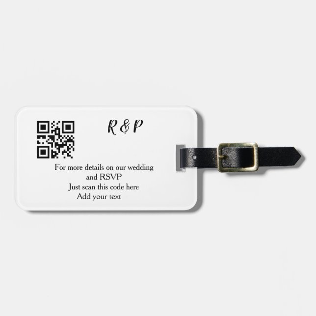 Étiquette À Bagage site web de mariage rsvp q r code ajouter nom text (Devant horizontal)