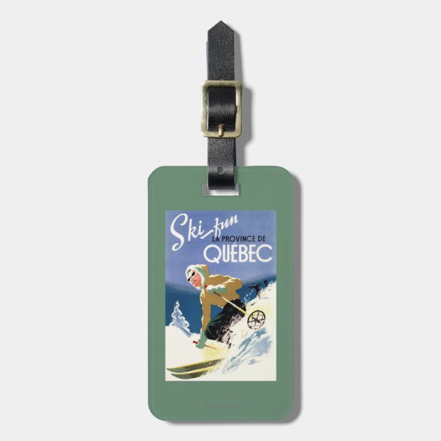Étiquette À Bagage Ski de femme - affiche anglaise et française (Devant Vertical)