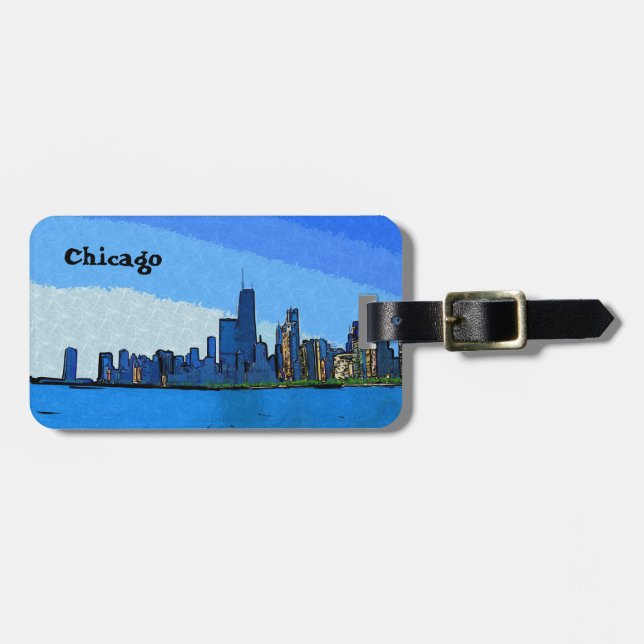 Étiquette À Bagage Skyline de Chicago dans Collage Paint (Devant horizontal)