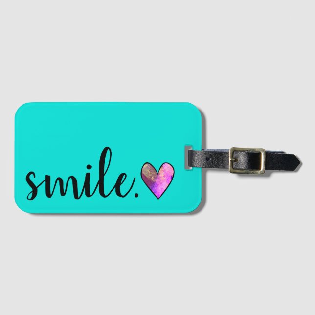 Étiquette À Bagage SMILE - Cœur Aquarelle (Devant Horizontal)