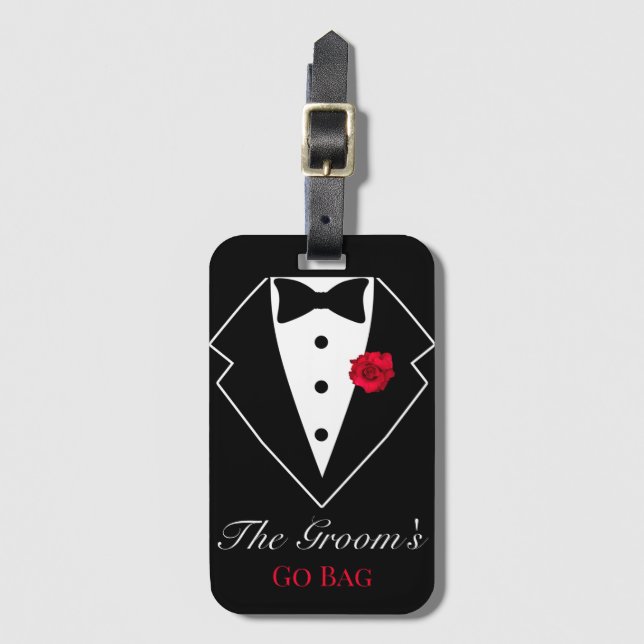 Étiquette À Bagage Smoking noir avec lune de miel personnalisée à la  (Devant Vertical)