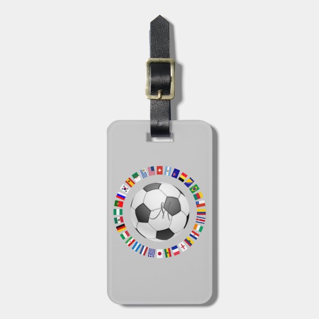 Étiquette À Bagage SOCCER 2014 Personnalisé Monogramme Initial (Devant Vertical)
