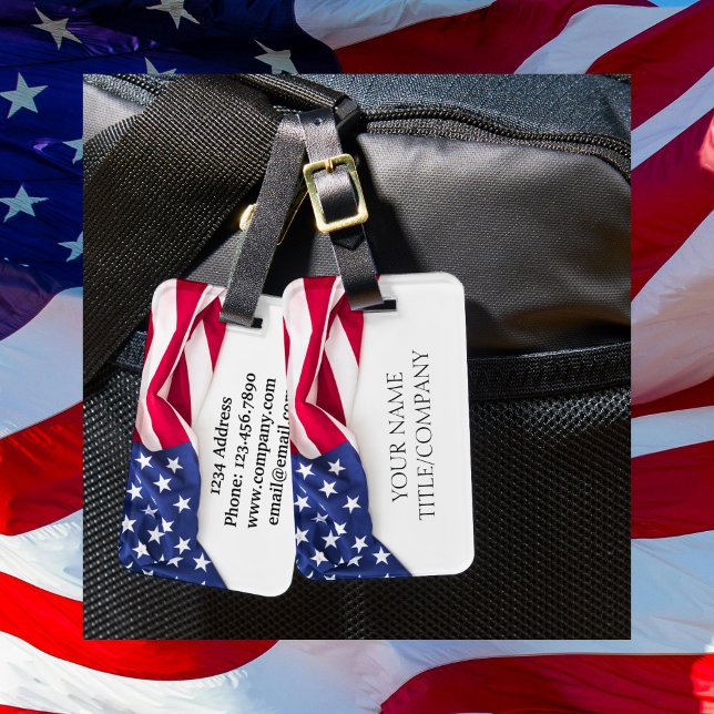 Étiquette À Bagage Société Nom Adresse Drapeau Américain Gras (Bold American Flag Company Name Address Luggage Tag)