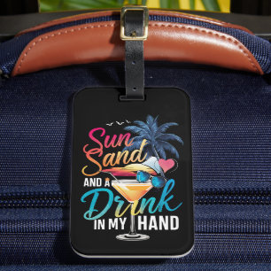 Étiquette À Bagage Soleil, sable et un verre à la main, croisière de