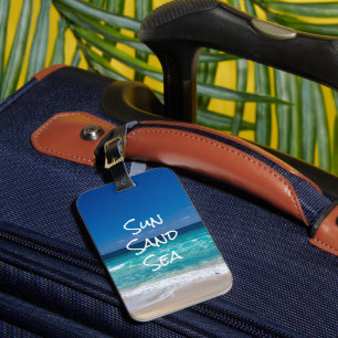 Étiquette À Bagage Soleil Sable Mer Plage Tropicale Eau Turquoise