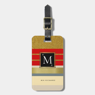 Étiquette À Bagage son monogramme chic avec élégantes rayures voyage