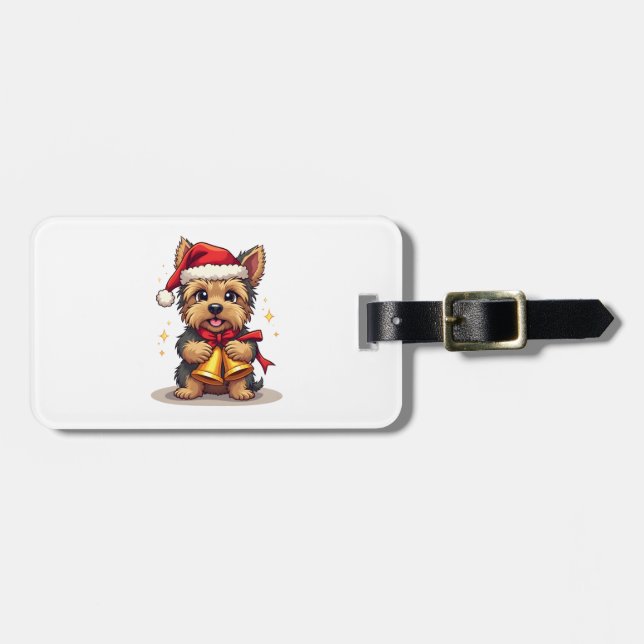 Étiquette À Bagage Sonneries de Noël de Yorkshire Terrier (Devant horizontal)