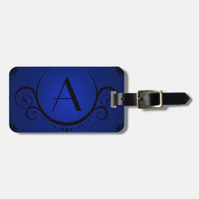 Étiquette À Bagage sophistication du monogramme bleu (Devant horizontal)