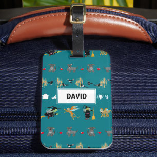 Étiquette À Bagage Sorcières, singes volants, petits chiens en vert