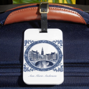 Étiquette À Bagage Souvenir personnalisé Blue Delft Amsterdam