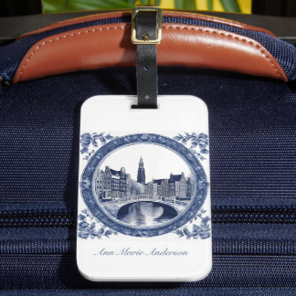 Étiquette À Bagage Souvenir personnalisé Blue Delft Amsterdam