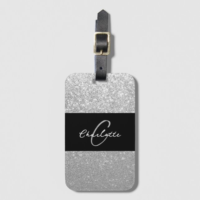 Étiquette À Bagage Sparkle de luxe Silver Nom de la Parties scintilla (Devant Vertical)