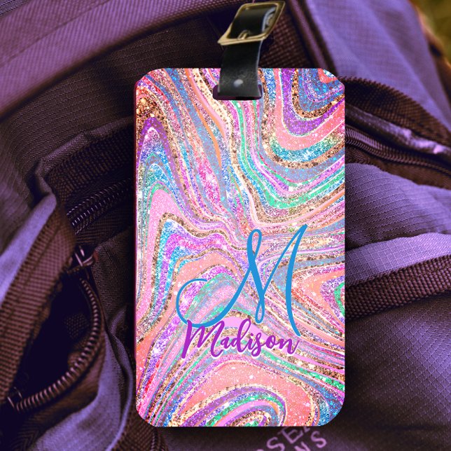Étiquette À Bagage Sparkle unicorne arc-en-ciel marbling art (Créateur téléchargé)