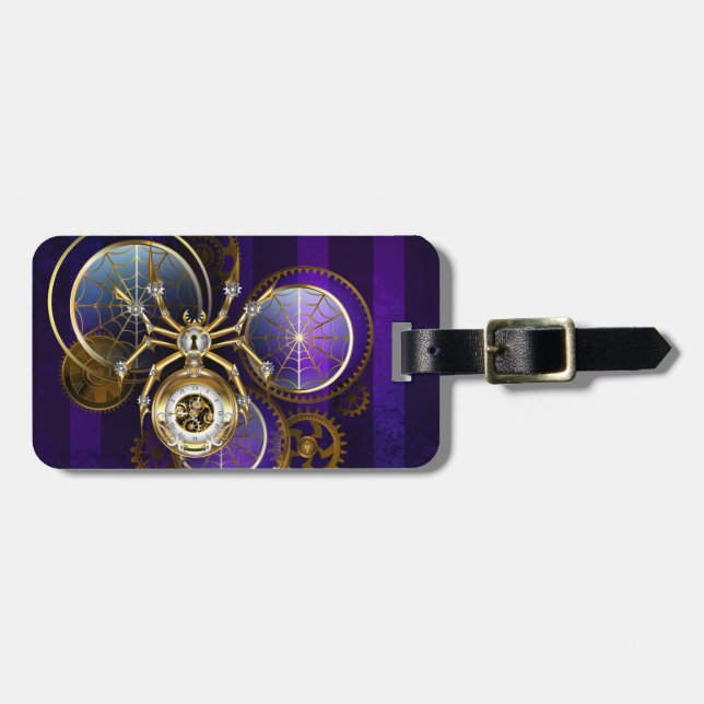 Étiquette À Bagage Spider Steampunk sur Arrière - plan pourpre (Devant horizontal)