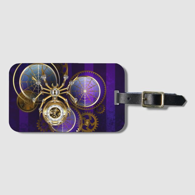 Étiquette À Bagage Spider Steampunk sur Arrière - plan pourpre (Devant Horizontal)
