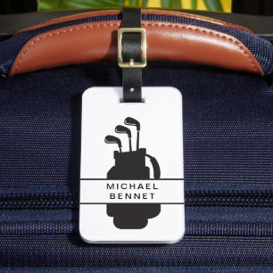 Étiquette À Bagage Sport de golf moderne noir et blanc