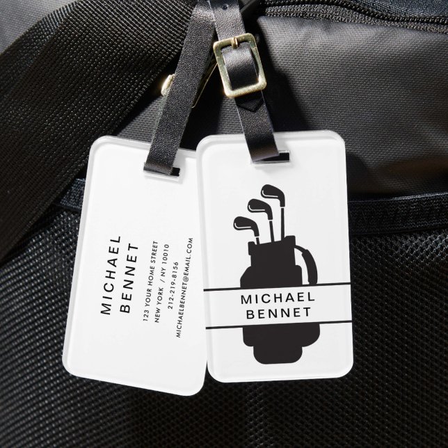 Étiquette À Bagage Sport de golf noir et blanc moderne (Modern Black And White Golf Sport Luggage Tag)
