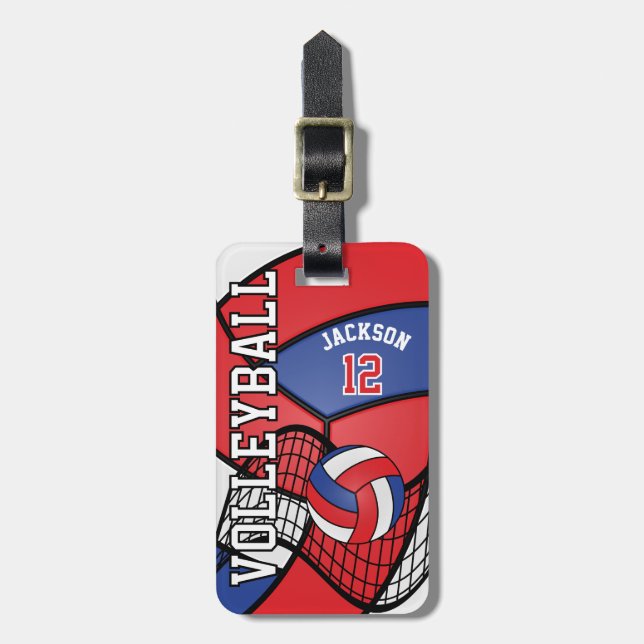 Étiquette À Bagage Sport Volleyball 🏐 - Rouge, Blanc et Bleu (Devant Vertical)