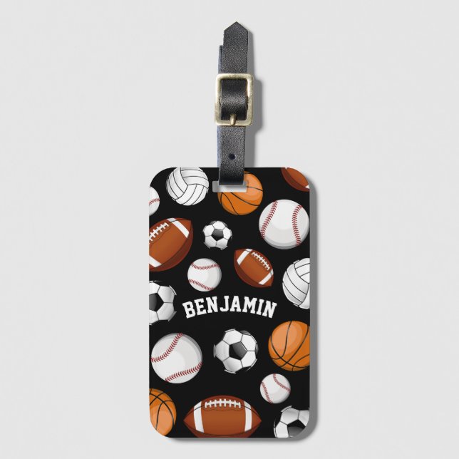 Étiquette À Bagage Sports All STAR Nom personnalisé Noir (Devant Vertical)