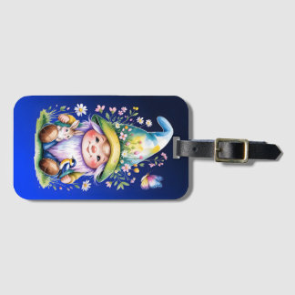 Étiquette À Bagage Spring Gnome with Bunny and Bluebird