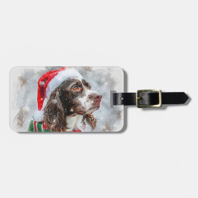 Étiquette À Bagage Springer Spaniel Chien Fête de Noël (Devant horizontal)