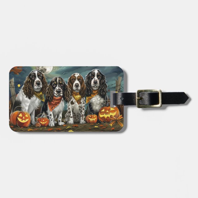 Étiquette À Bagage Springer Spaniel Halloween Épouvantable (Devant horizontal)