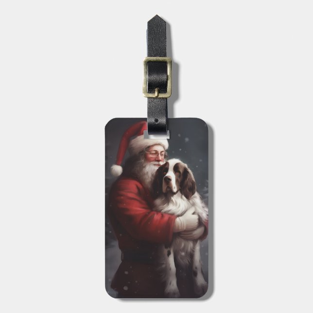 Étiquette À Bagage Springer Spaniel Père Noël Noël Festif (Devant Vertical)