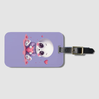 Étiquette À Bagage Squelette Kawaii Tenant un Cœur