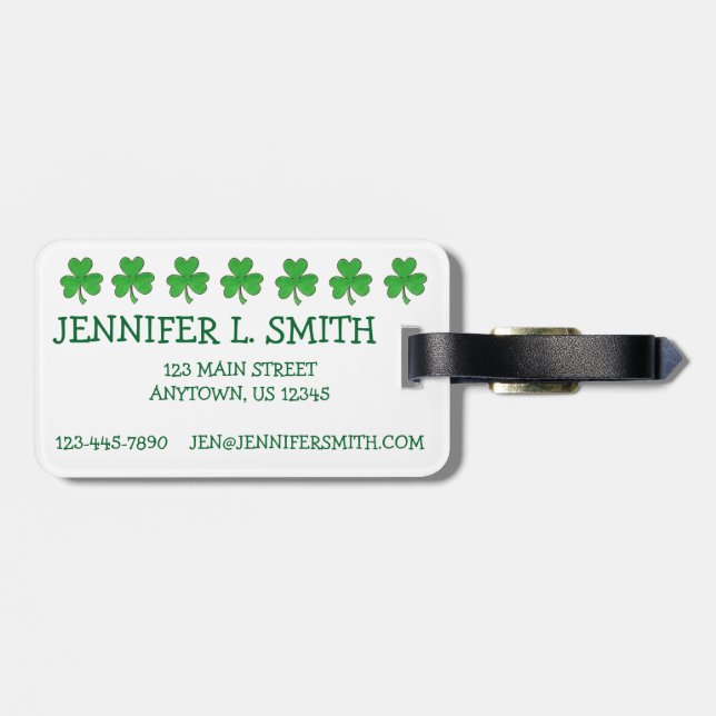 Étiquette À Bagage St. Paddy's Day Vert Lucky Irlandais Shamrock Clov (Dos horizontal)