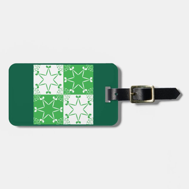 Étiquette À Bagage St Patricks Day Vert Clover Star Géométrique (Devant horizontal)