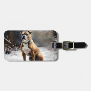 Étiquette À Bagage Staffordshire Bull Terrier Qu'il neige Noël