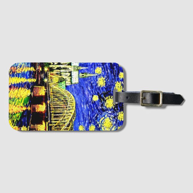 Étiquette À Bagage Starry Night Cologne Allemagne Cathédrale (Devant Horizontal)