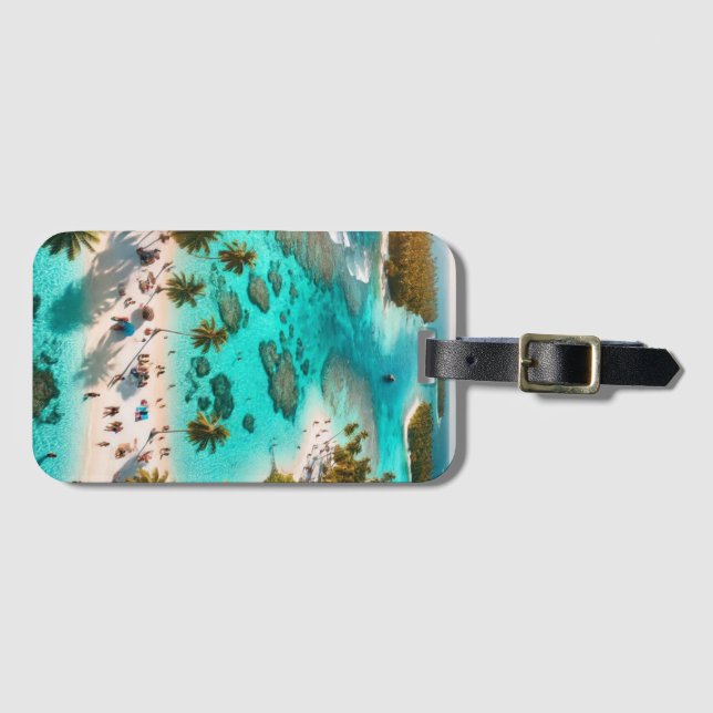 Étiquette À Bagage Station De Vacances Plage Avec Eau Bleue Claire Ac (Devant Horizontal)