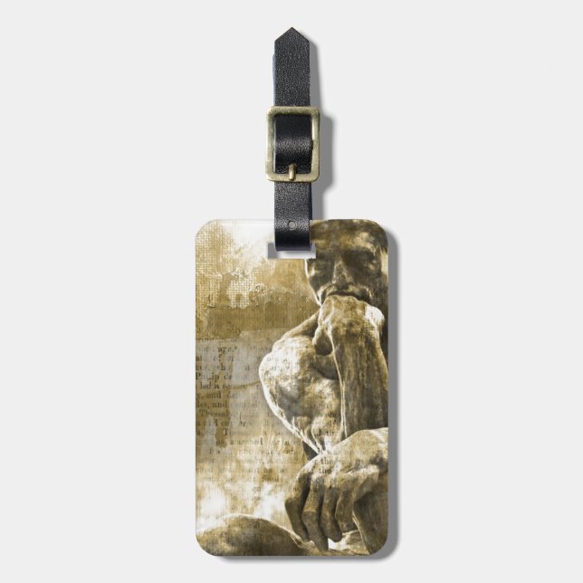 Étiquette À Bagage Statue en bronze affligée Auguste Rodin le penseur (Devant Vertical)