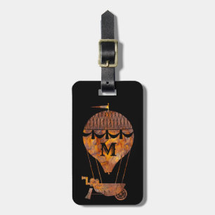 Étiquette À Bagage Steampunk Ballon Monogramme Couleurs Rouillé