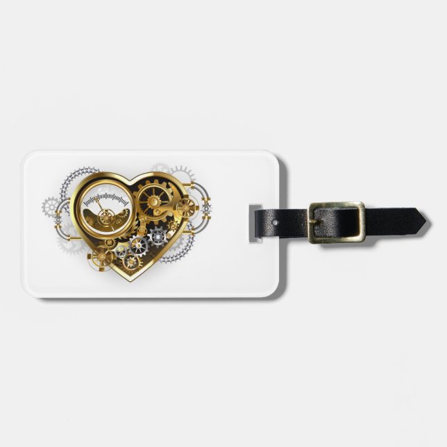 Étiquette À Bagage Steampunk Heart with a Manometer (Devant horizontal)