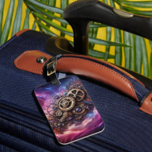 Étiquette À Bagage Steampunk Industrial Clocwork Purple and Pink