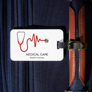 Étiquette À Bagage Stethoscope ECG Wave EKG Heartbeat Line Médicale