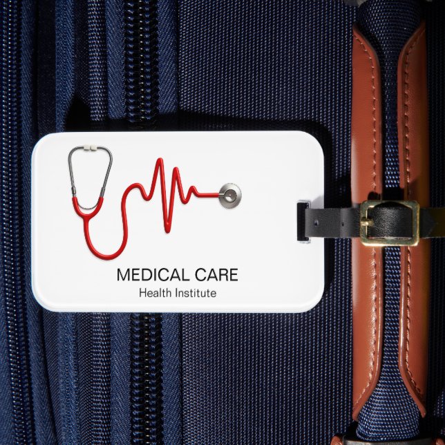 Étiquette À Bagage Stethoscope EKG Heartbeat ECG Wave Line Médicale (Insitu Rectoal 4)