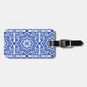Étiquette À Bagage Style azulejo en céramique craquée bleue Azulejo V