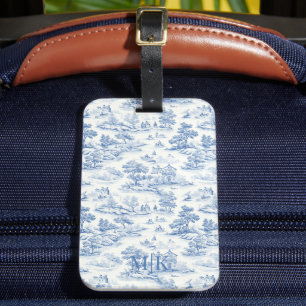 Étiquette À Bagage Style Bleu Toile de Jouy Vintage Français Élégant