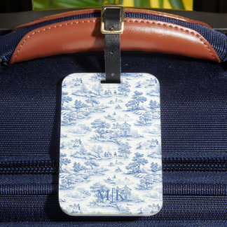 Étiquette À Bagage Style Bleu Toile de Jouy Vintage Français Élégant