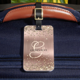 Étiquette À Bagage Style de luxe personnalisé Faux rose gold pailleté
