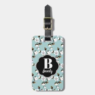 Étiquette À Bagage Style Ferme Fleurs de coton rustique et Turquoise