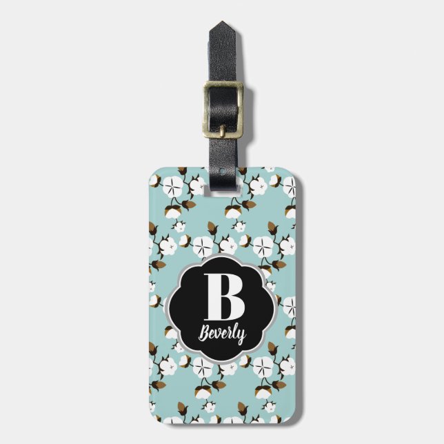 Étiquette À Bagage Style Ferme Fleurs de coton rustique et Turquoise (Devant Vertical)