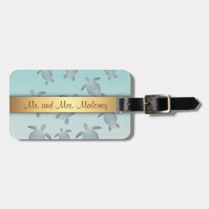 Étiquette À Bagage Style Plage de tortues argentées