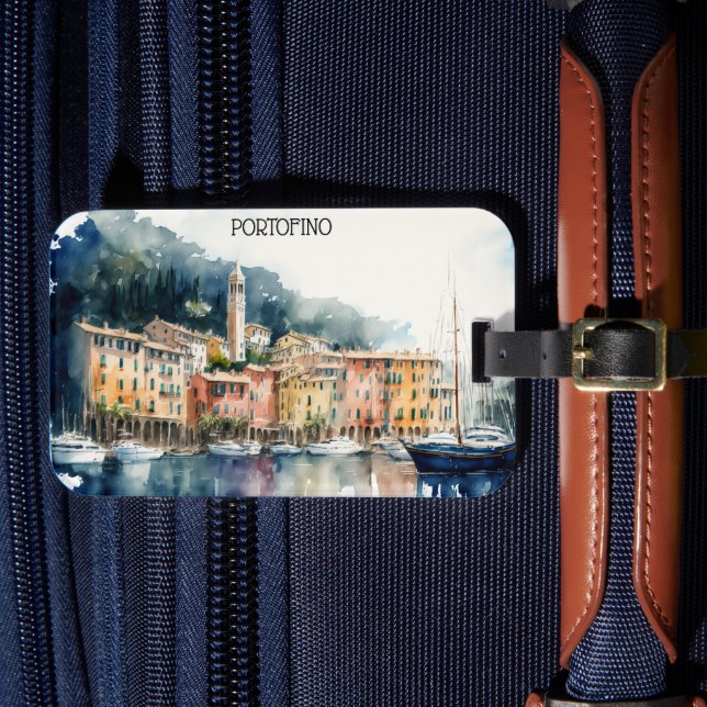 Étiquette À Bagage Style Portofino Italie aquarelle peinture (Insitu Rectoal 4)